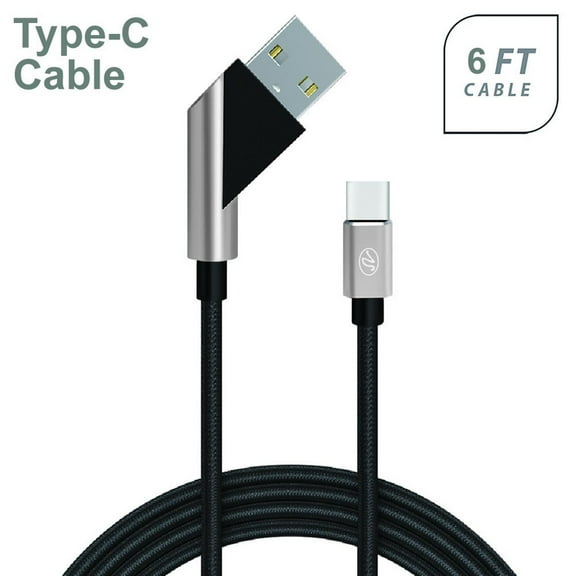 Universal Fast Charge 6Ft 2.4Amp Angled Fabric Type-C USB Cable