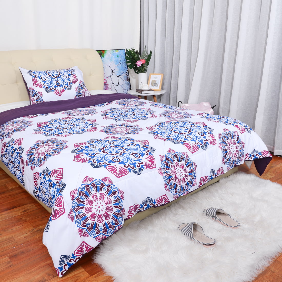 Bohemian Mandala Circles Flower Elephant Bedding Set Duvet Cover+Pillow Case 