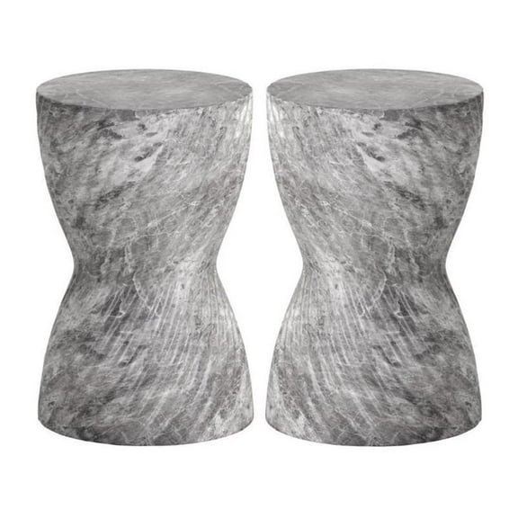 Home Square Cara 11.75" Round Shaped Concrete End Table in Gray - Set of 2