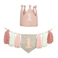 thumbnail image 4 of Banner de silla alta para primer cumpleaños, corona, sombrero, cuerda, 200 cm, accesorio para fotos, borla de cuentas de madera rosa, 4 of 9