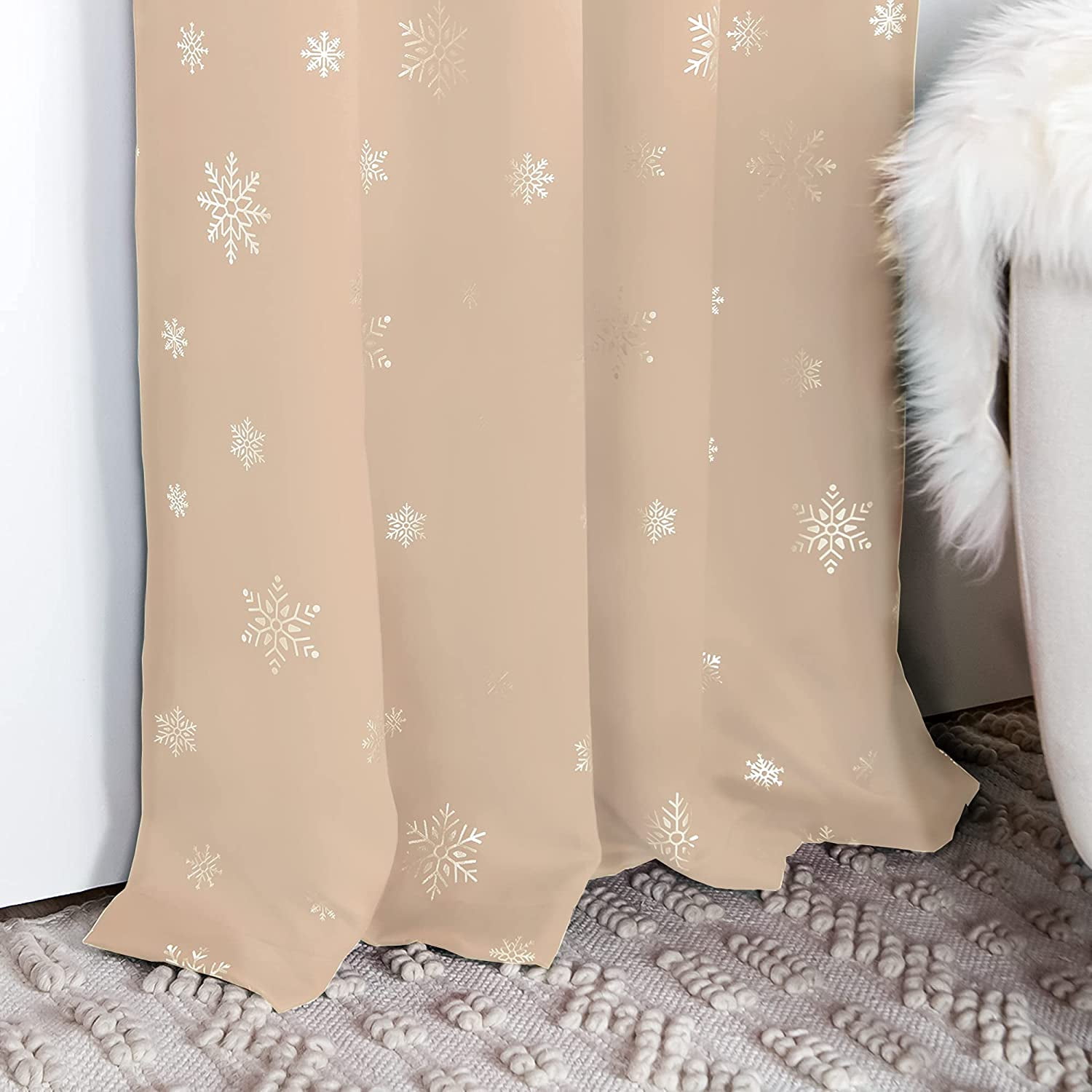 Aurora Home  Silver Foil Snowflake Thermal Insulated Blackout Curtains Beige - 63"L