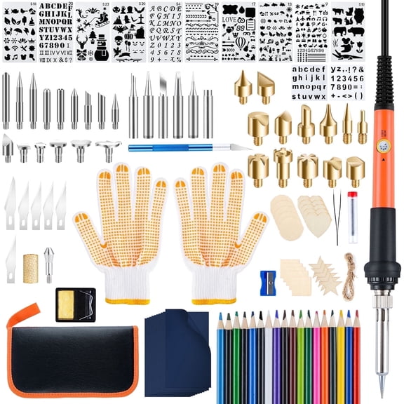 Fohil Wood Burning Kit for Adults with Gloves, 130pcs Wood Burning Pen Tool Set for Embossing Carving Soldering,Beginners