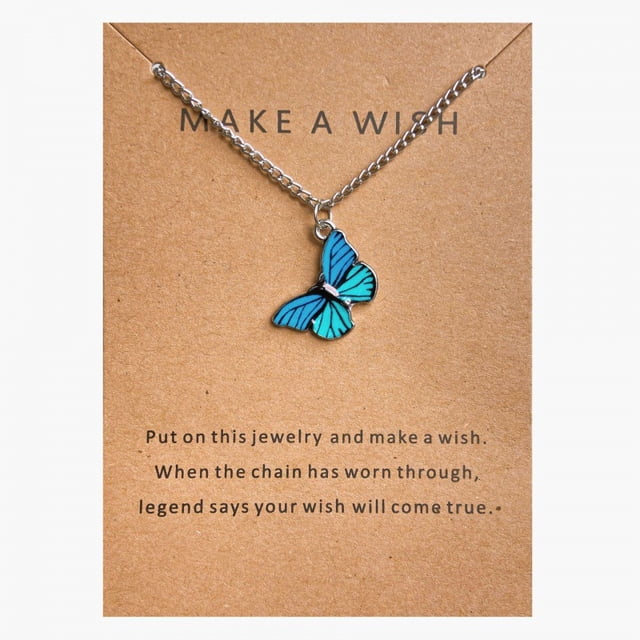 Colliers Papillon pour Femmes Violet Bleu Rose Pendentif Papillon Colliers Chaîne Ajustable Collier pour Filles, Bleu-Vert