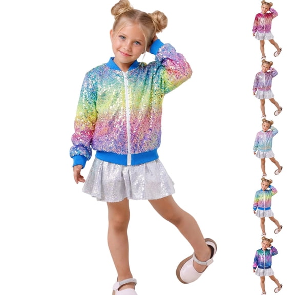Liyamei Girls Sequin Color Block Jacket with Stand Collar for Party Sparkly Wear Size 4-5 Years