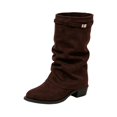 thumbnail image 2 of Women's Chunky Heel Mid Calf Boots, Pointed Toe Straight Tube Metal Buckle Design with Breathable Lining, Trendy Boots for Daily Party Gift, 2 of 4