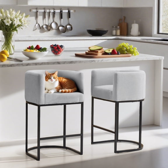 Set of 2 Upholstered Fabric Barrel Chair for Living Room, Small Single Sofa Bedroom Reading Seat, Light Gray