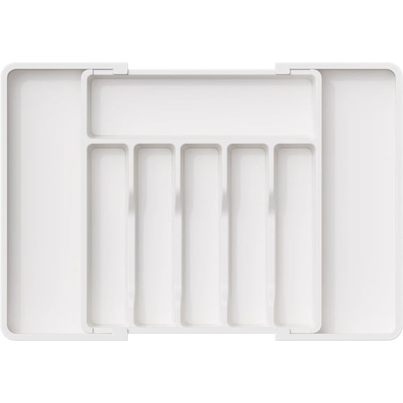 Lifewit Silverware Drawer Organizer, Expandable Utensil Tray for Kitchen, BPA Free Flatware and Cutlery Holder, Adjustable Plastic Storage for Spoons Forks Knives, Large, White