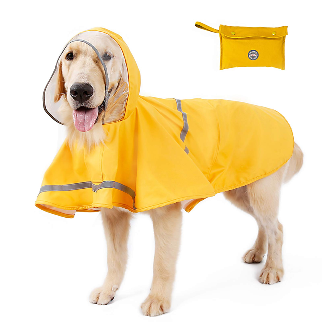 Dog Raincoat Hooded Poncho, Waterproof Adjustable Pet Raincoat with Reflective Strip, Lightweight Dog Rain Jacket Suitable for Small Medium Large Dogs, Available in All Seasons