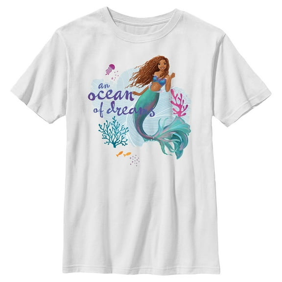 Boy's The Little Mermaid Ariel an Ocean of Dreams Scene Graphic Tee White Medium