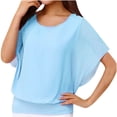 thumbnail image 1 of Tops de camisa de murciélago de gasa de color sólido de manga corta con cuello redondo a la moda para mujer Fridja bn5193, 1 of 4