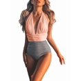 thumbnail image 2 of Women One-Piece Swimsuit Front Ruched Leopard Tummy Control High Waist Halter Lace Up Bikini Dress Pink XL, 2 of 9