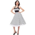thumbnail image 5 of IBTOM CASTLE Women Vintage 50's 60's Rockabilly Audrey Hepburn Tea Dress Halter Polka Dot Wedding Cocktail 1950s Party Swing Short Gown XL White, 5 of 8