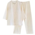 thumbnail image 2 of Ailaofu Womens 2 Pack Pajama Set Built-in Bra 3/4 Sleeve Pajamas Top and Pants V Neck Pjs Loose Soft Button Down Loungewear, 2 of 5