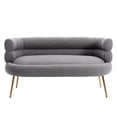 thumbnail image 2 of Accent Chair, Modern Fabric Upholstered Tufted Armchair with Curved Back and Golden Metal Legs, Elegant Swan Leisure Sofa Chairs Vanity Chair, Living Room Sofa for Bedroom Office, DARK GREY, 2 of 7