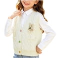 thumbnail image 2 of Spazoro Toddler Girls Knit Vest with Pockets, V‑Neck Soft Knitting Cotton Cable Knit Sleeveless Button Front Layering Waistcoat Beige Size 5-6, 2 of 9