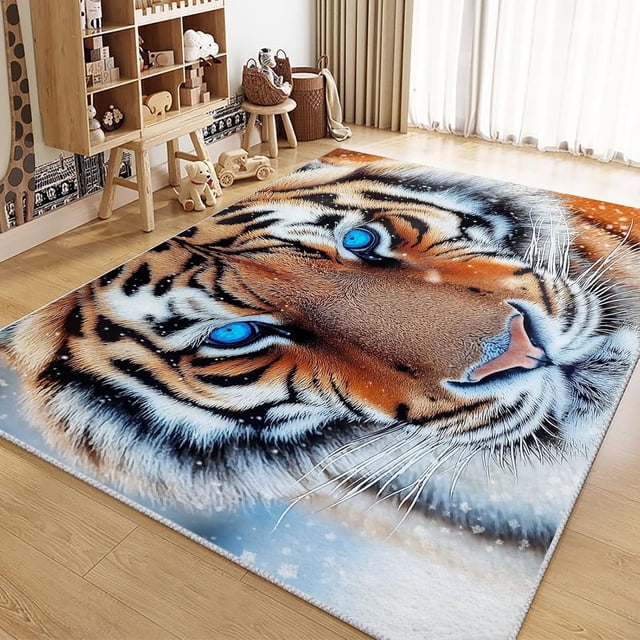 Washable Area Rug 2x3 ft Animal Tiger Area Rug for Living Room, Soft Low Pile Rugs, Non-Slip Carpet, Home Decor Floor Rug for Bedroom Dining Room Kitchen