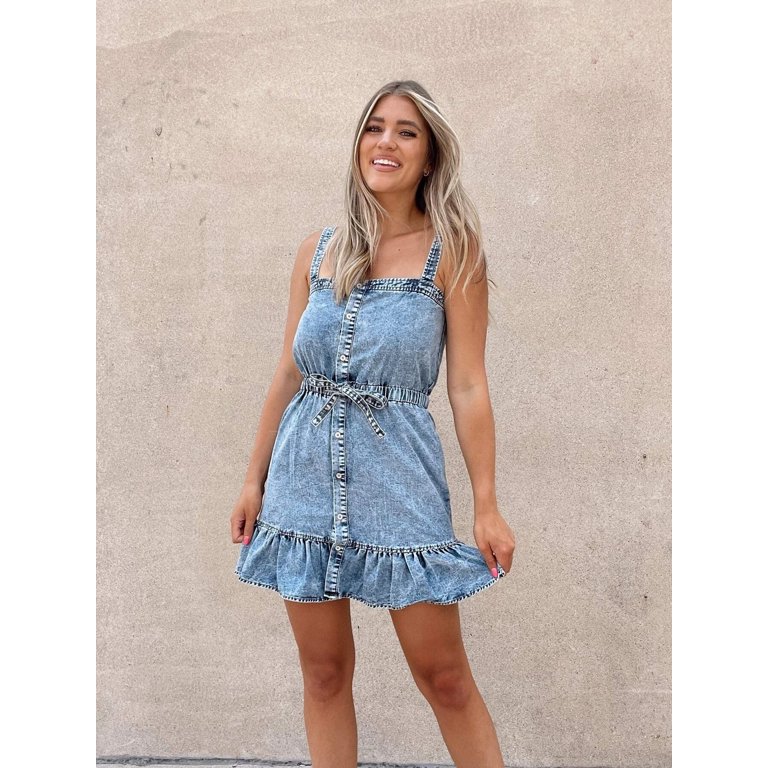 HLSOHJP New Summer Women's Sleeveless Sling Thin Short Denim Dress