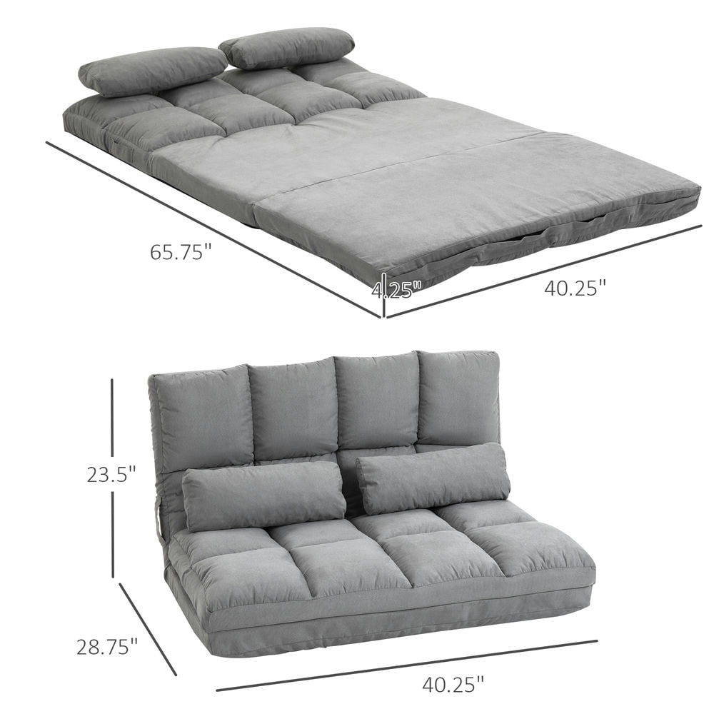 Demi Bonn Floor Chair with Back Support, Folding Sofa Chair with Adjustable Backrest, 2 Pillows, Padded Sleeper Bed, Floor Gaming Chair, Gray