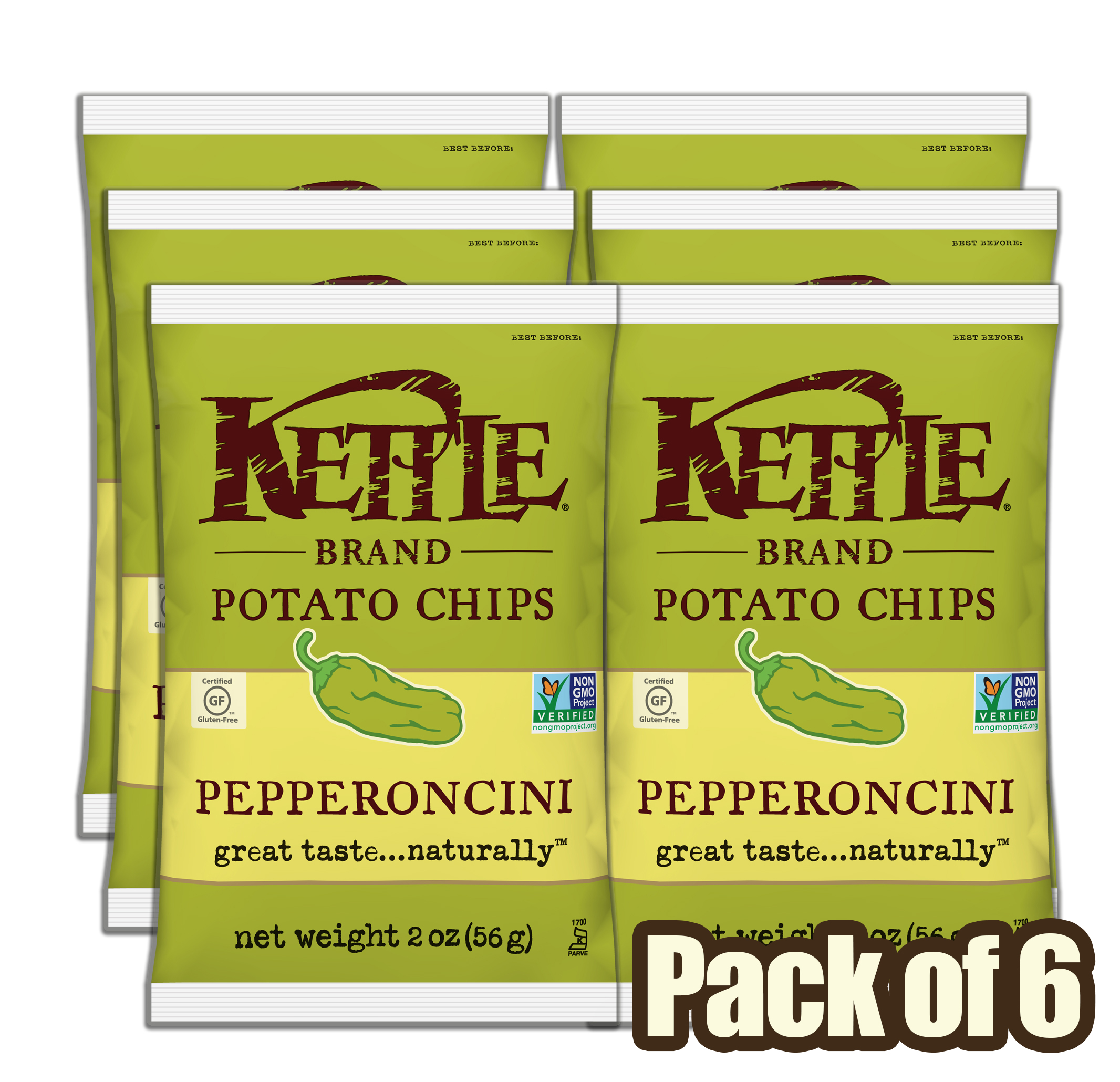 Kettle Brand Pepperoncini Multipack of Potato Chips, 2 Oz, 6 Ct