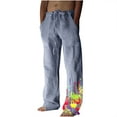thumbnail image 2 of Sakmal Pants for Men Under$10 Blue Full Khakis Drawstring Graphic Cotton Linen Men'S Trousers, 2 of 7
