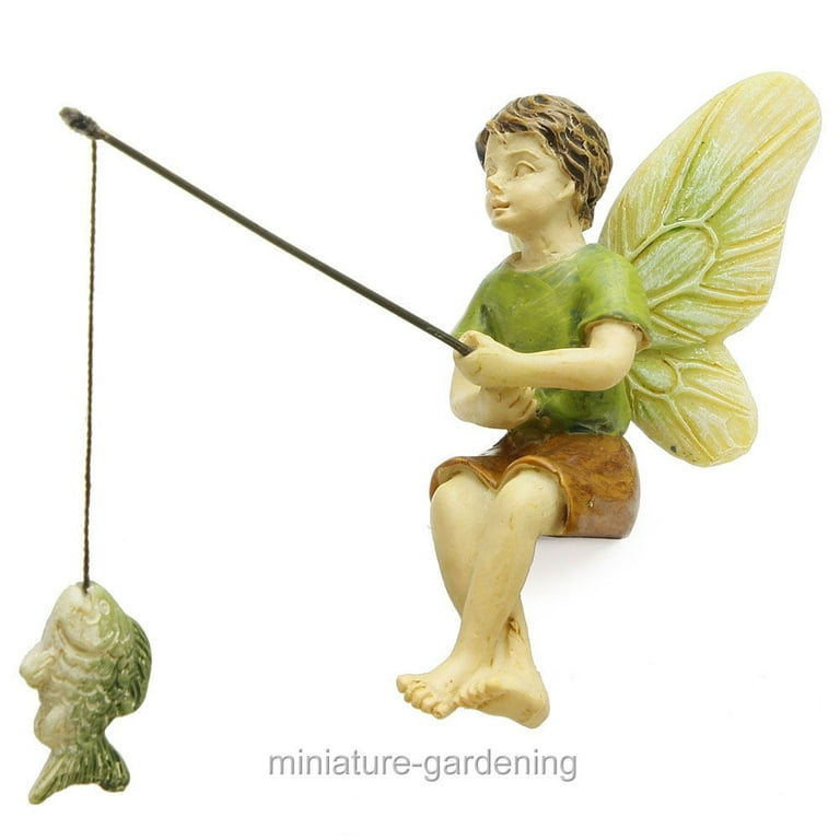 Miniature Fishing Boy Fairy for Miniature Garden, Fairy Garden 