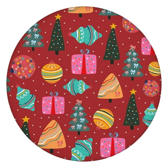 Joyful Christmas Print Round Tablecover 52 Inch, Durable Material with Elastic Hem for Stable Placement During Party Celebrations