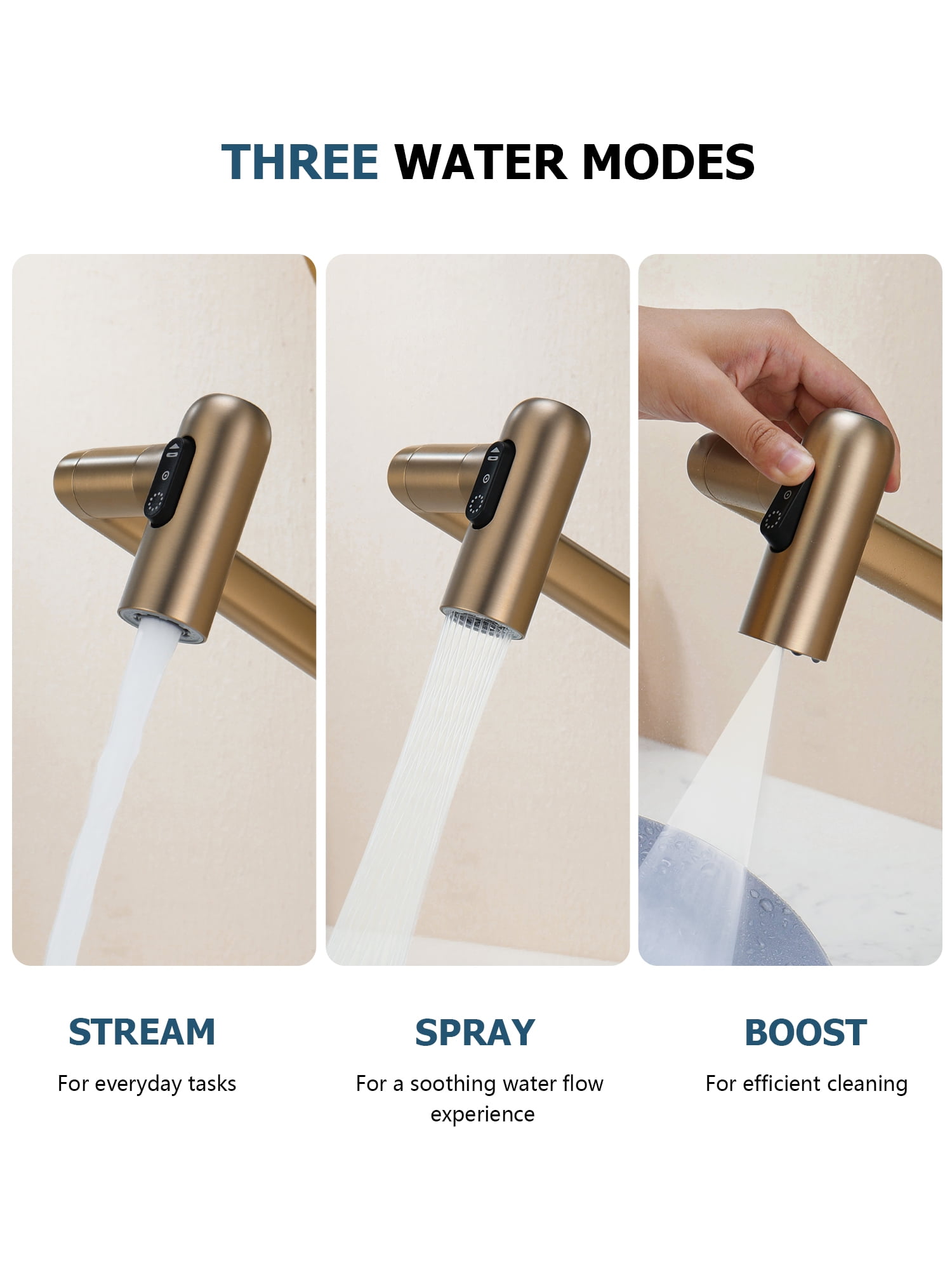 Lefton Rotatable Bathroom Faucet with Temperature Display in Fahrenheit (Batteries-Free), 3 Water Outlet Modes, Brushed Brass, BF2204-7