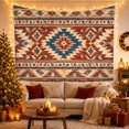 thumbnail image 3 of Southwestern Blue Stepped Medallion with Rust Panels, Nostalgic Rustic Style for Western Decor Fans, Geometric Wall Art, Housewarming Gift, Tapestry Wall Hanging for Cabin and Dorm, 3 of 7