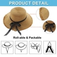 thumbnail image 3 of Sombrero de paja con lazo, sombrero de verano con protección solar, sombrero de ala sin rematar, sombrero de playa para vacaciones al aire libre para mujer, circunferencia de sombrero de 56-58 cm, 3 of 5