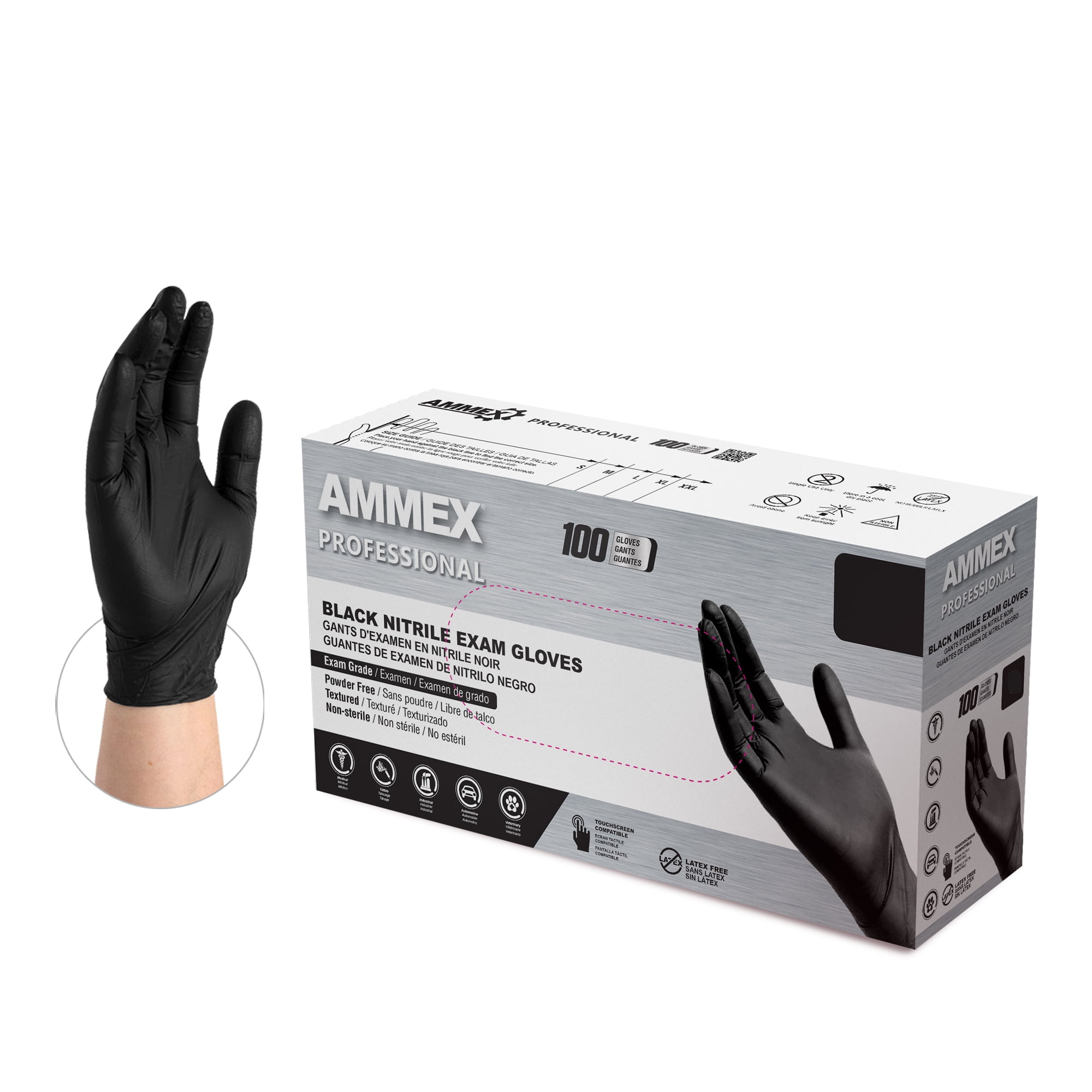 AMMEX Nitrile Latex Free, Powder Free, Medical Disposable Gloves, X