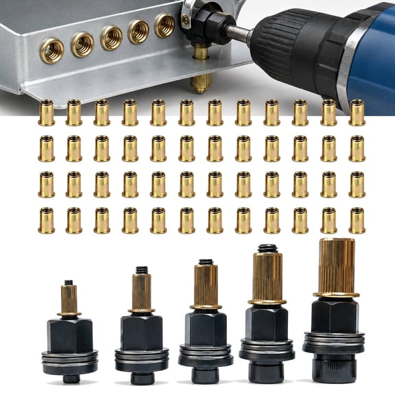 Carbon Steel Rivet Nut Tool Set, Professional Heavy-Duty Rivet Nut Kit with Multiple Sizes for Metal Pipes, Automotive and Industrial Repair