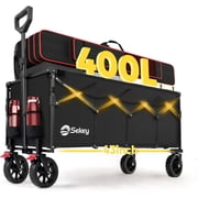 Sekey 43" Extended Collapsible Wagon 400L Large Capacity, 440LBS Heavy Duty Folding Utility Garden Cart with All-Terrain Wheels for Camping, Sports, Shopping.Black