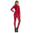 thumbnail image 4 of Women's Metallic Leotard Mesh Front Leather Bodysuit Jumpsuit with Chains, 4 of 5