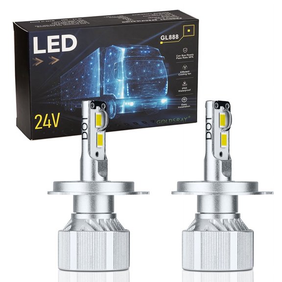 GOLDSRAY 24V Heavy Duty Truck H7 LED Headlight Bulb DOT Compliant 70W 14000LM 6500K Cool White High or Low Beam Light Bulb Conversion Kit Halogen Replacement Pack of 2