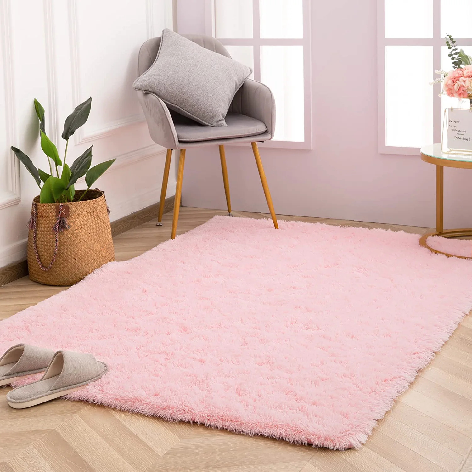 Lochas Fluffy Shag Area Rugs Soft Rugs for Living Room Bedroom Indoor Decor Nursery Carpet, 4'x6',Pink