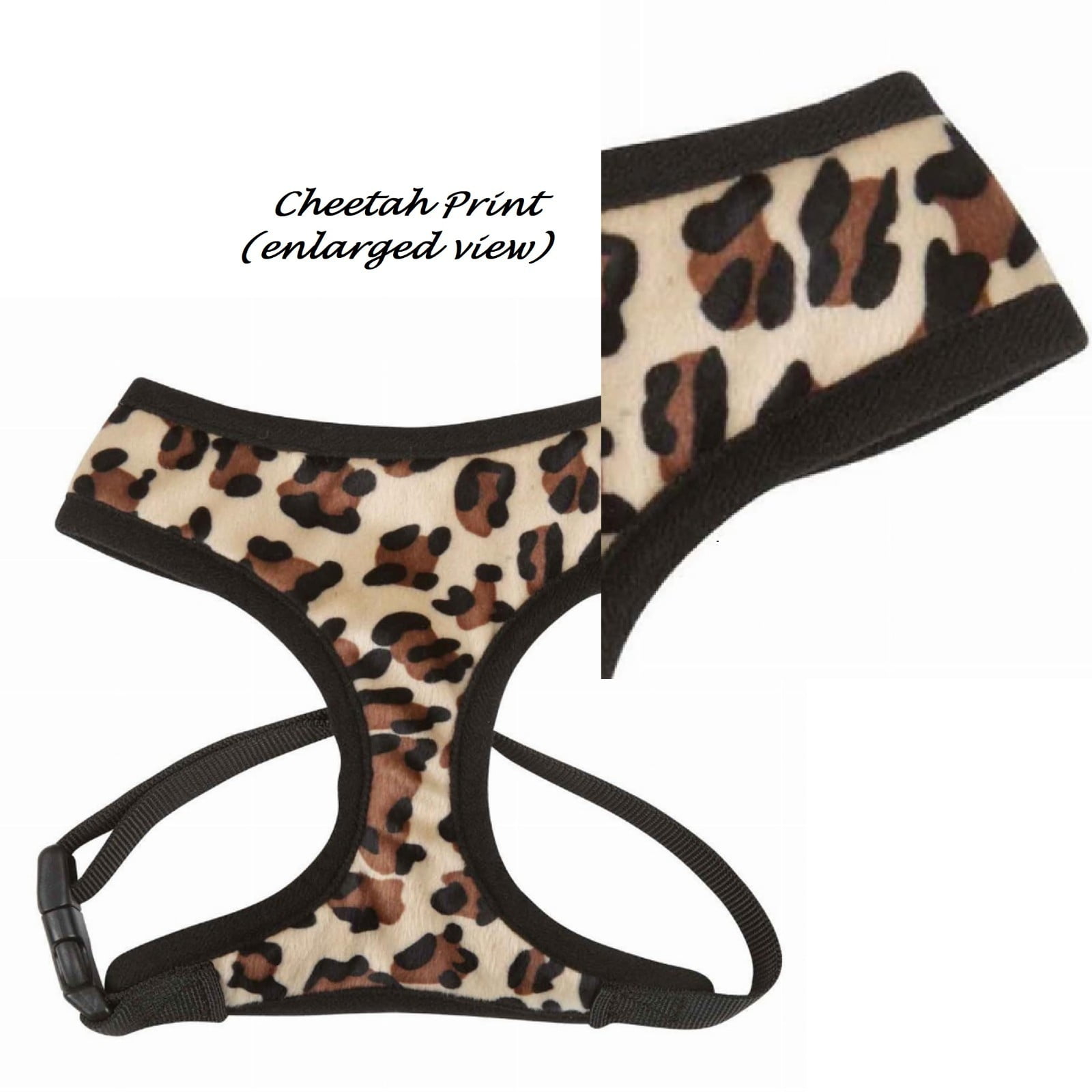 Small Breed Dog Harness Cheetah or Zebra Plush Adjustable Chest Strap and D Ring (Cheetah - Medium)