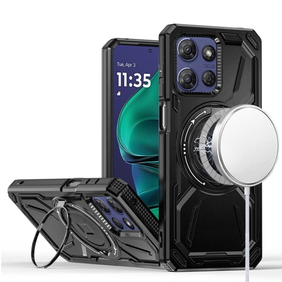 Case For Motorola Moto G Power 5G 2025 Hybrid Magnetic Ring and 360° Rotational Kickstand with MagSafe Compatible, Military Grade Drop Protection Phone Cover for Moto G Power 5G (2025) Black