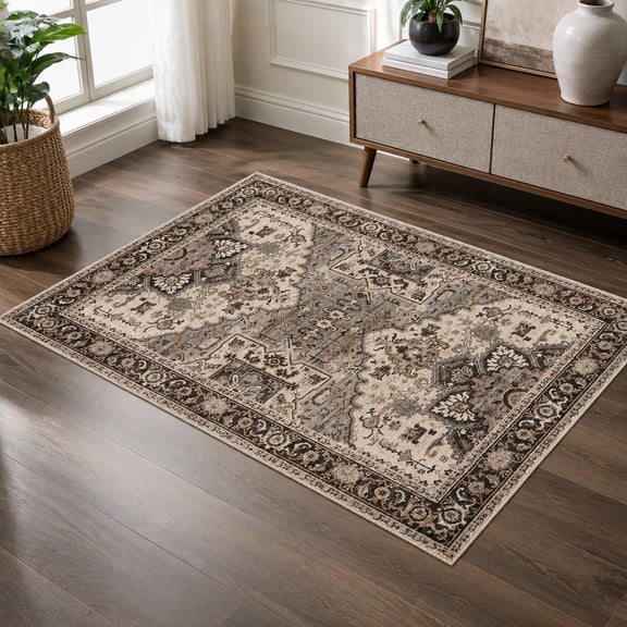 Vintage 2x3 Brown Entryway Rug Washable Area Rug for Living Room