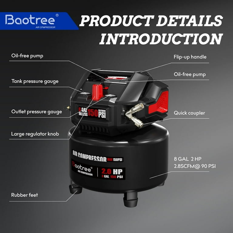 Compresseur D'air Silencieux HPDAVV – 2HP, 11 Gallons, Sans Huile, Portable, 110V