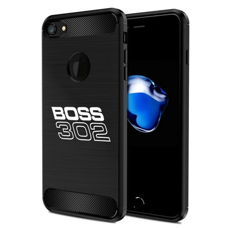 iPhone 7 Case, Ford Mustang Boss 302 Black TPU Shockproof Carbon Fiber Textures Cell Phone Case