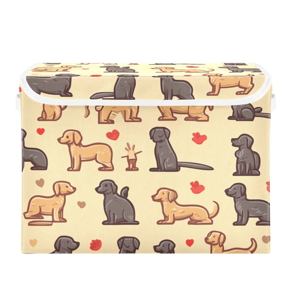 Cartoon Puppy Love Large Storage Bins with Linen Collapsible Lid Storage Box 16.7 x 12.6 x 11.8in