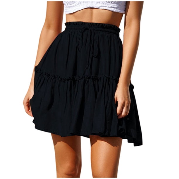 Moda mujer sólido Casual vendaje fruncido volantes cintura elástica faldas Wmkox8yi FGJ2022