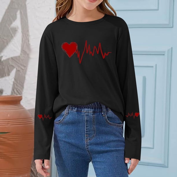 Blusas y camisas de manga larga con cuello redondo CUHK Top estampado de cuello redondo para primavera y verano Jersey informal Camisa básica de manga larga para niños y niñas Blusa de poliéster para