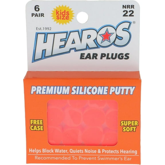 HEAROS Kids Swimming Ear Plugs, Waterproof Silicone Putty Ear Plugs with Case, NRR 22, 6 Pairs