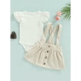 thumbnail image 2 of Franhais Baby Girl 2pcs Suit, Ruffle Fly Sleeve Romper Tops High Waist Summer Spring Buttons Suspender Skirt, 2 of 9