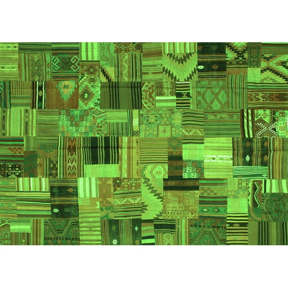Ahgly Company Indoor Rectangle Patchwork Green Transitional Area Rugs, 2' x 4'