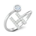 thumbnail image 2 of Capital H Initial Letter Moonstone Women Adjustable Front Open Valentines Day Gifts Ring 925 Sterling Silver, 2 of 3