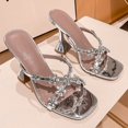 thumbnail image 4 of 2024 Fée Chaussures Strass Fleur Talons Hauts Tête Carrée de Femme Croisée à l'Extérieur Portant des Pantoufles Gg, 4 of 7