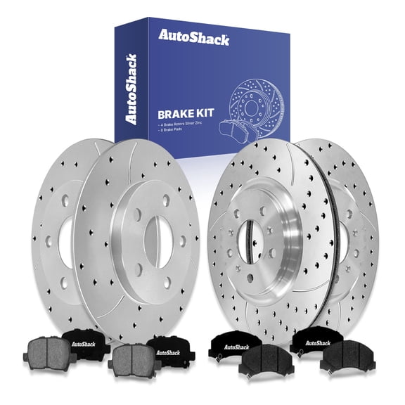 AutoShack Front & Rear Drilled & Slotted Brake Rotors Premium Ceramic Brake Pads | Replacement for 2012-2013 Chevrolet Impala | Silver Zinc Coated | 12-PC Brake Kit | SilverShield Pro