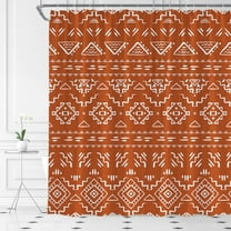 Boho Geometric Shower Curtain Orange Modern Farmhouse Tribal Retro Western Aztec Abstract Mid Century Art Fabric Bathroom Curtains Decor Set with Hook(70" WX70 H)